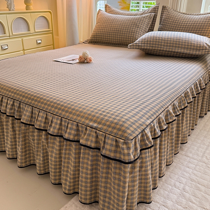 91家纺网 家纺一手货源 找家纺 优家居 2025新品水洗棉床裙四件套韩版糯糯棉水洗皱皱纱床罩直播爆款 巴宝格-咖