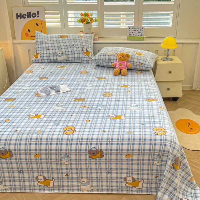 91家纺网 家纺一手货源 找家纺 爱屋及屋 2025新款牛奶绒印花床单 蓝格萌狗