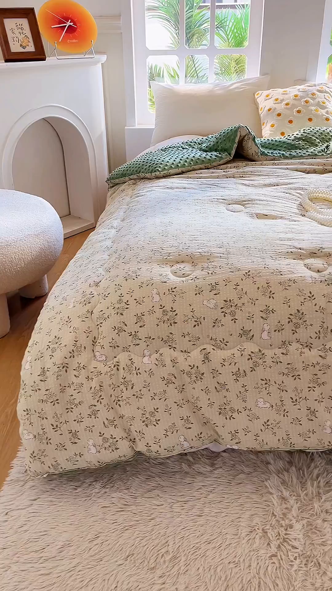 91家纺网 家纺一手货源 找家纺 美宜家 2025新款豆豆绒冬被子皱皱棉提花春秋被芯豆豆被 花语兔