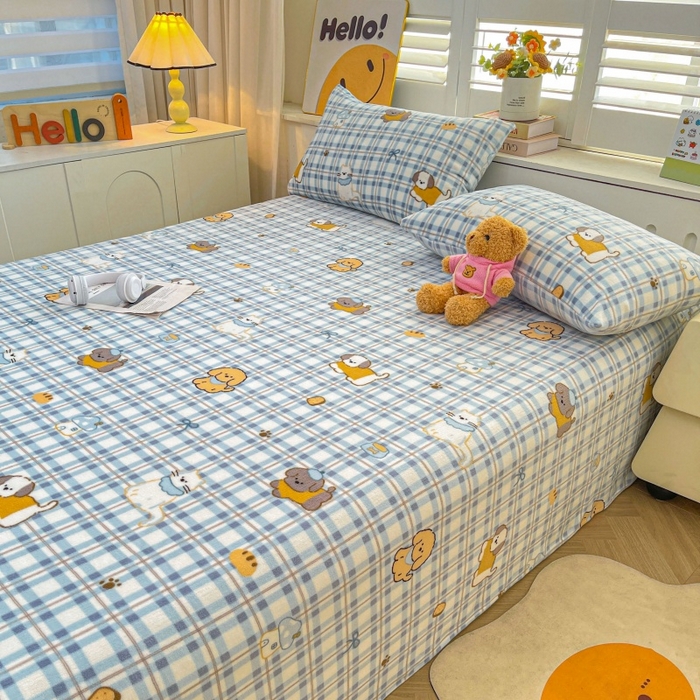 91家纺网 家纺一手货源 找家纺 爱屋及屋 2025新款牛奶绒印花床单 蓝格萌狗