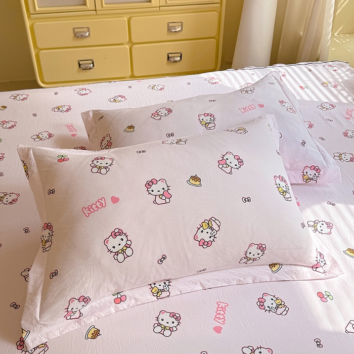 91家纺网 家纺一手货源 找家纺 优家居 2025新品水洗棉床裙四件套韩版糯糯棉水洗皱皱纱床罩直播爆款 粉色猫猫