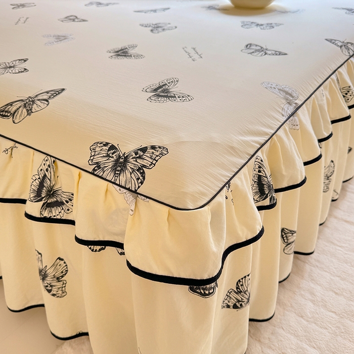 91家纺网 家纺一手货源 找家纺 优家居 2025新品水洗棉床裙四件套韩版糯糯棉水洗皱皱纱床罩直播爆款 蝶舞芳华