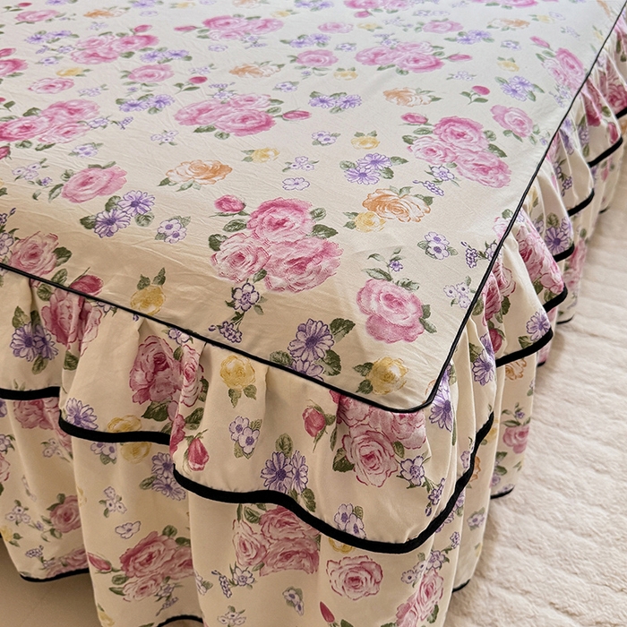 91家纺网 家纺一手货源 找家纺 优家居 2025新品水洗棉床裙四件套韩版糯糯棉水洗皱皱纱床罩直播爆款 紫雾花园