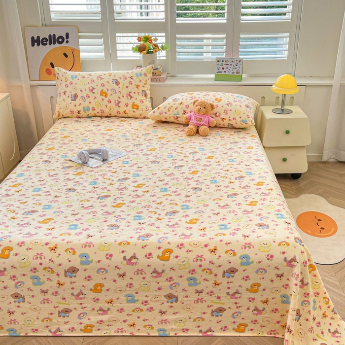 91家纺网 家纺一手货源 找家纺 爱屋及屋 2025新款牛奶绒印花床单 萌宠派对