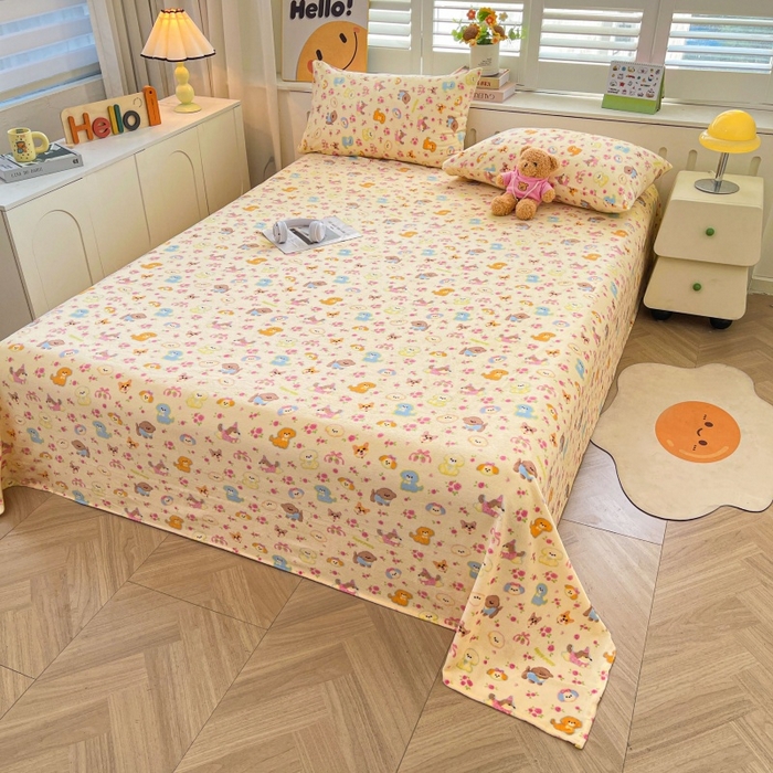 91家纺网 家纺一手货源 找家纺 爱屋及屋 2025新款牛奶绒印花床单 萌宠派对