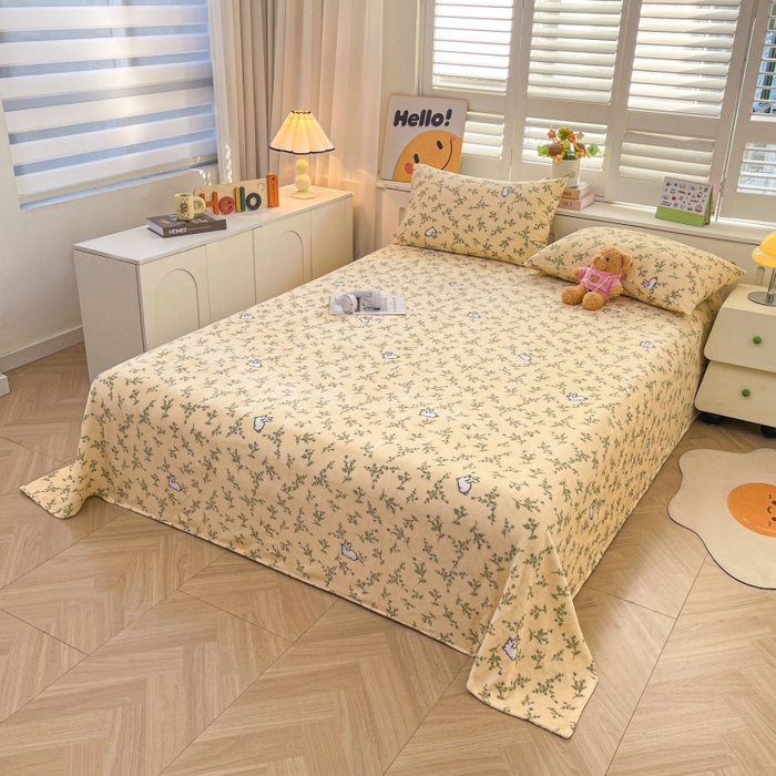 91家纺网 家纺一手货源 找家纺 爱屋及屋 2025新款牛奶绒印花床单 山茶小兔