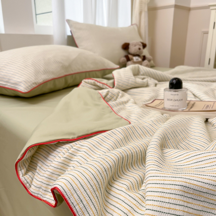 91家纺网 家纺一手货源 找家纺 宜代光年 2025新款全棉提花森韵系列大豆夏被子被芯 森韵夏被-浅绿