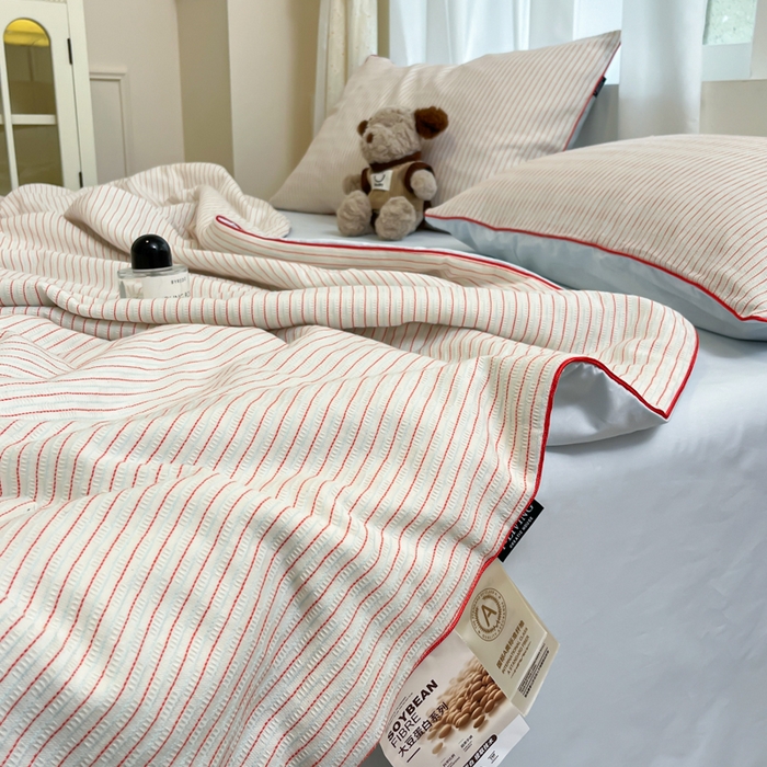 91家纺网 家纺一手货源 找家纺 宜代光年 2025新款全棉提花森韵系列大豆夏被子被芯 森韵夏被-天蓝