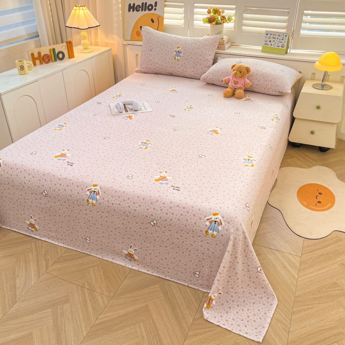 91家纺网 家纺一手货源 找家纺 爱屋及屋 2025新款牛奶绒印花床单 碎花小兔