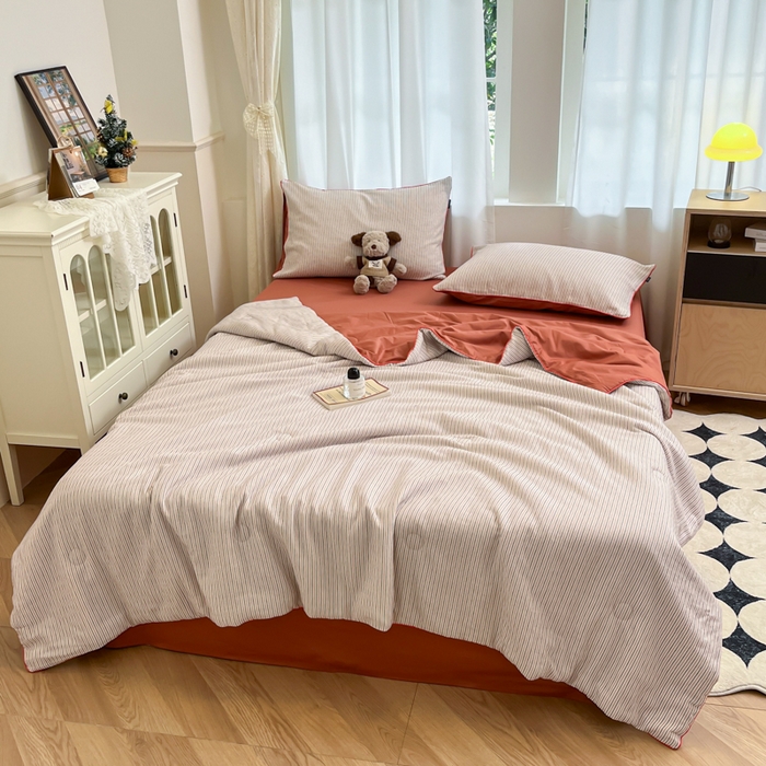 91家纺网 家纺一手货源 找家纺 宜代光年 2025新款全棉提花森韵系列大豆夏被子被芯 森韵夏被-暖橘