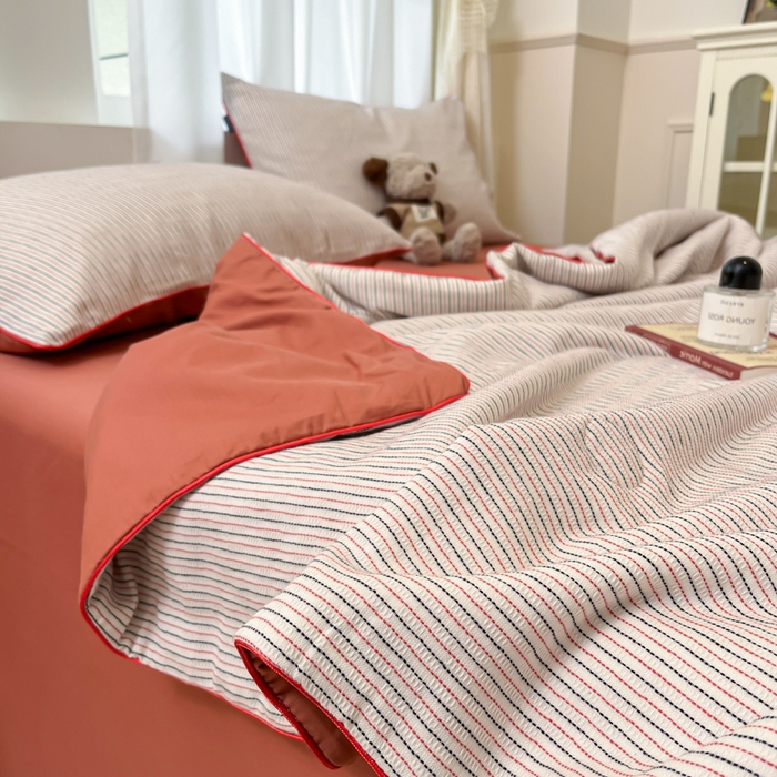 91家纺网 家纺一手货源 找家纺 宜代光年 2025新款全棉提花森韵系列大豆夏被子被芯 森韵夏被-暖橘