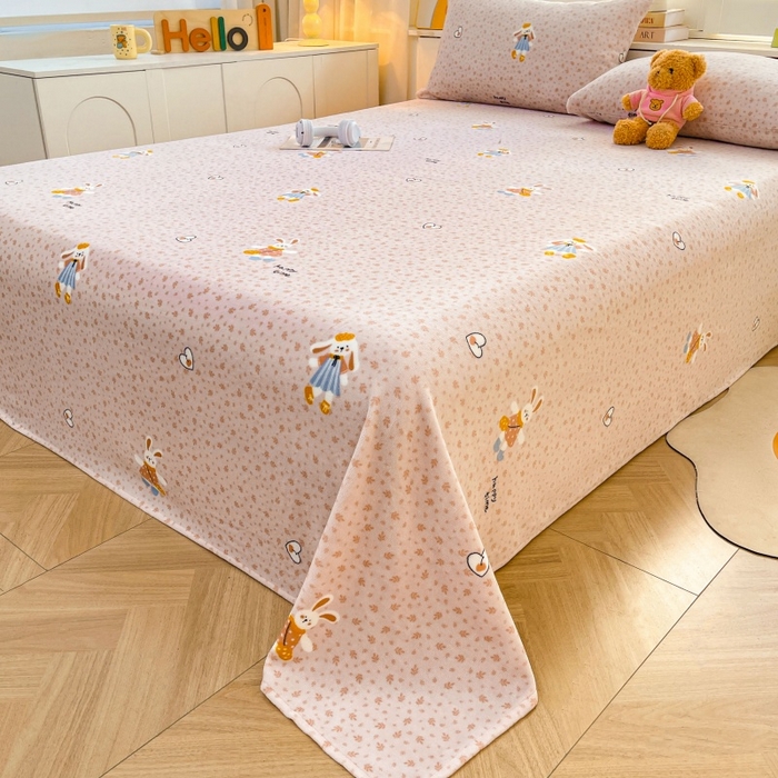 91家纺网 家纺一手货源 找家纺 爱屋及屋 2025新款牛奶绒印花床单 碎花小兔