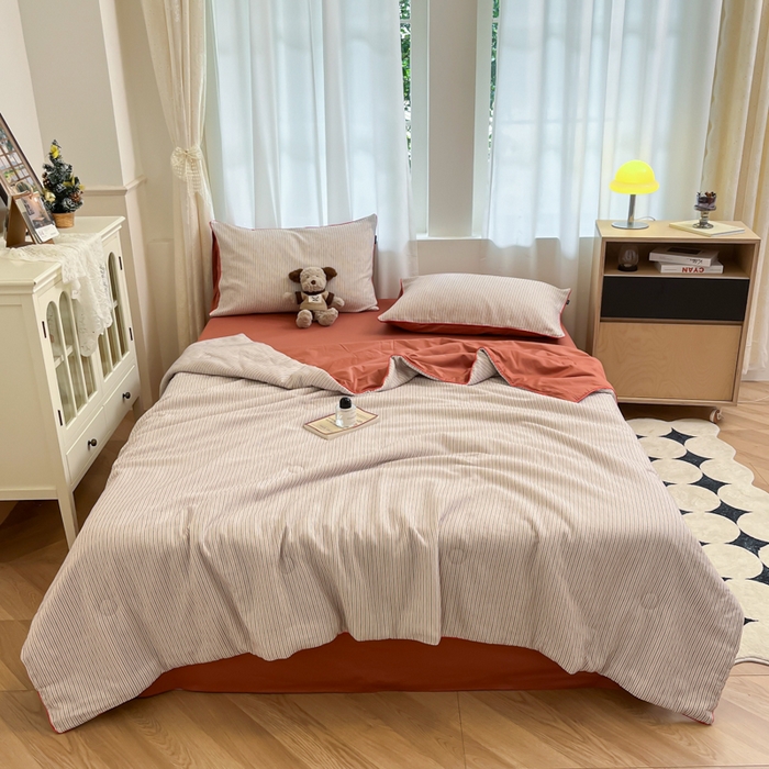 91家纺网 家纺一手货源 找家纺 宜代光年 2025新款全棉提花森韵系列大豆夏被子被芯 森韵夏被-暖橘