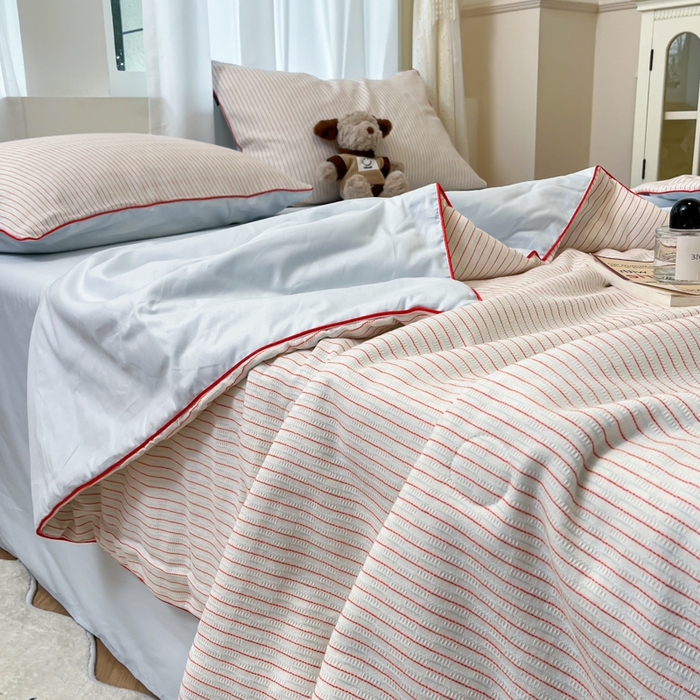 91家纺网 家纺一手货源 找家纺 宜代光年 2025新款全棉提花森韵系列大豆夏被子被芯 森韵夏被-天蓝