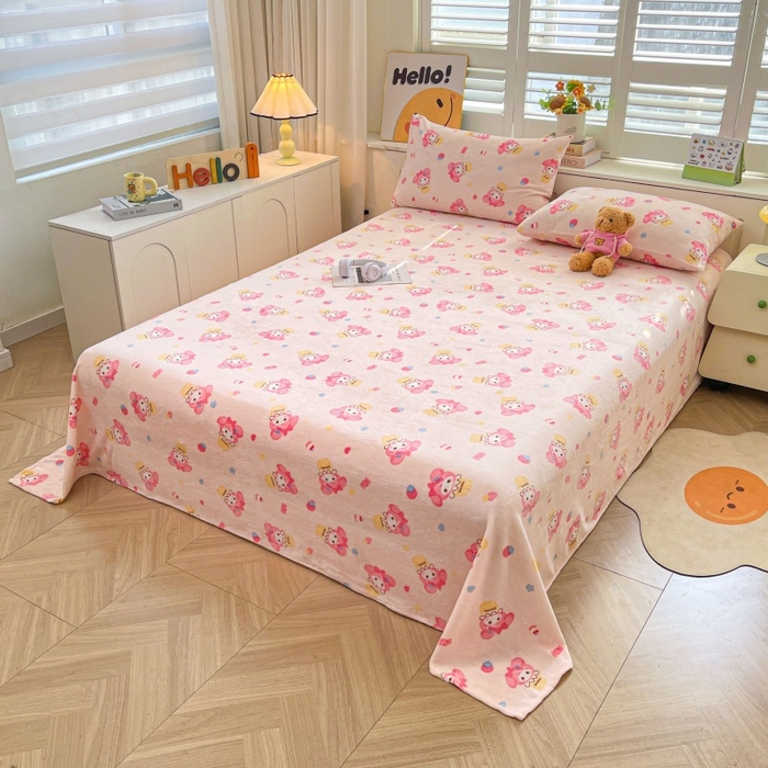 91家纺网 家纺一手货源 找家纺 爱屋及屋 2025新款牛奶绒印花床单 甜筒乐蒂