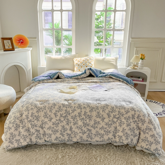 91家纺网 家纺一手货源 找家纺 美宜家 2025新款豆豆绒冬被子皱皱棉提花春秋被芯豆豆被 宁静