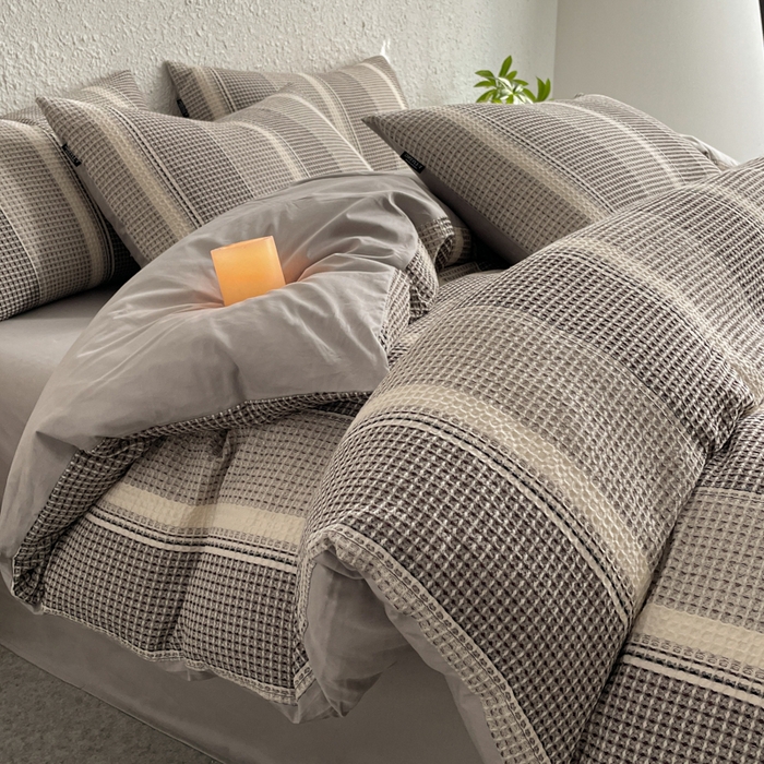 91家纺网 家纺一手货源 找家纺 （总）宜代光年 2025新款全棉色织提花华夫格四件套