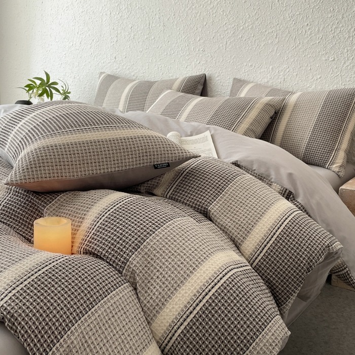 91家纺网 家纺一手货源 找家纺 （总）宜代光年 2025新款全棉色织提花华夫格四件套