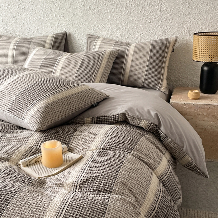 91家纺网 家纺一手货源 找家纺 （总）宜代光年 2025新款全棉色织提花华夫格四件套