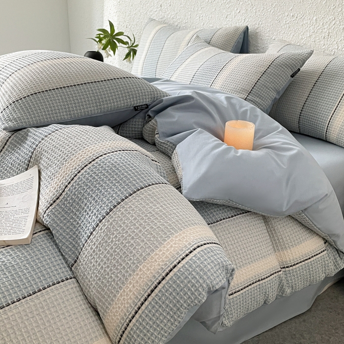 91家纺网 家纺一手货源 找家纺 （总）宜代光年 2025新款全棉色织提花华夫格四件套