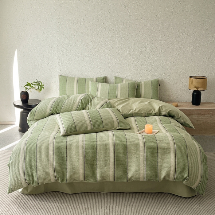 91家纺网 家纺一手货源 找家纺 宜代光年 2025新款全棉色织提花华夫格四件套 华夫格-绿