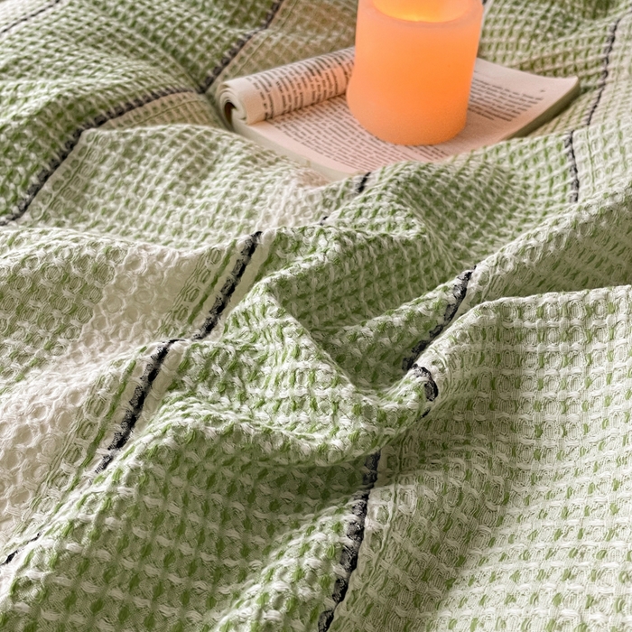 91家纺网 家纺一手货源 找家纺 宜代光年 2025新款全棉色织提花华夫格四件套 华夫格-绿