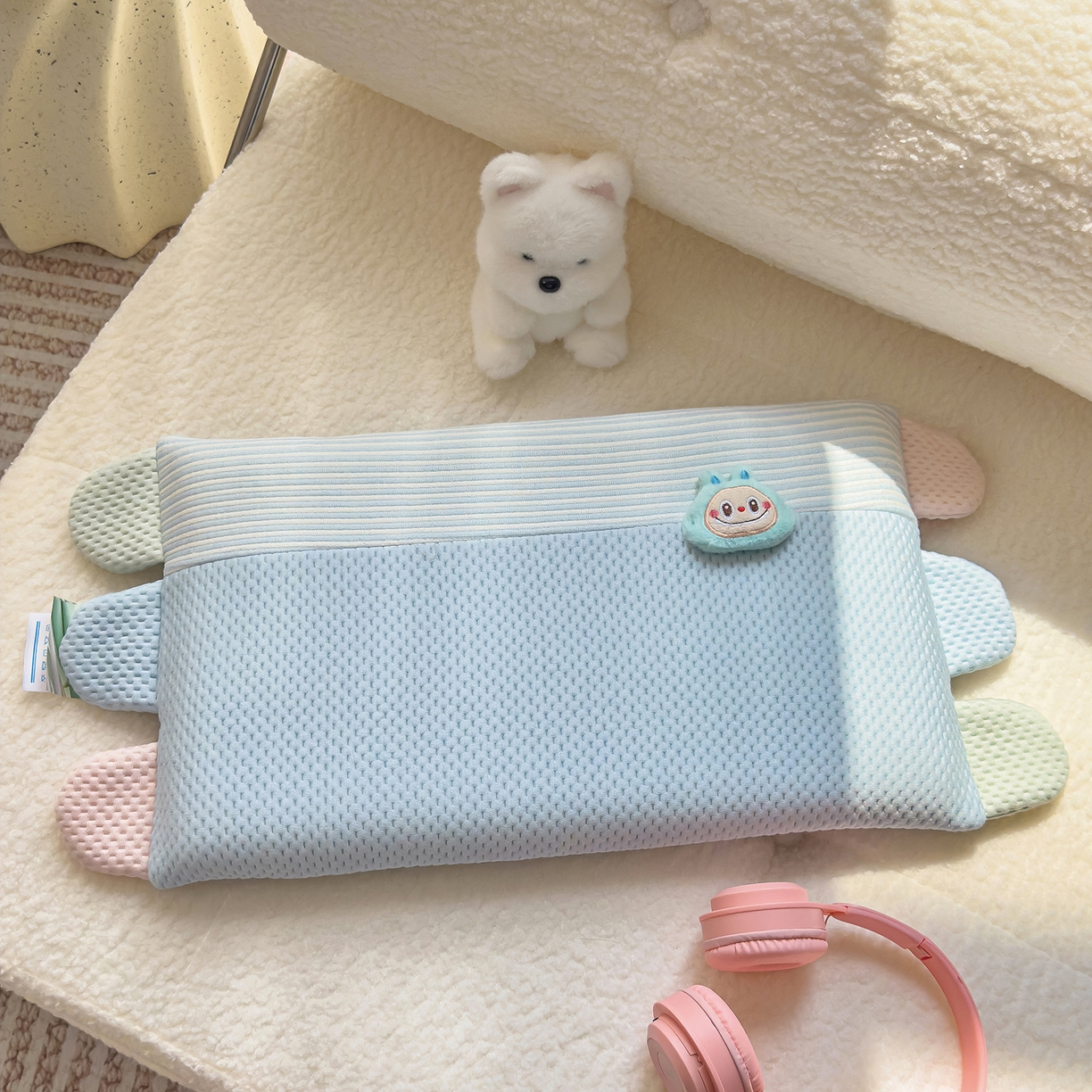 91家纺网 家纺一手货源 找家纺 诺可 2025新款秋冬学生儿童枕枕头枕芯-莱布布 莱布布-蓝色