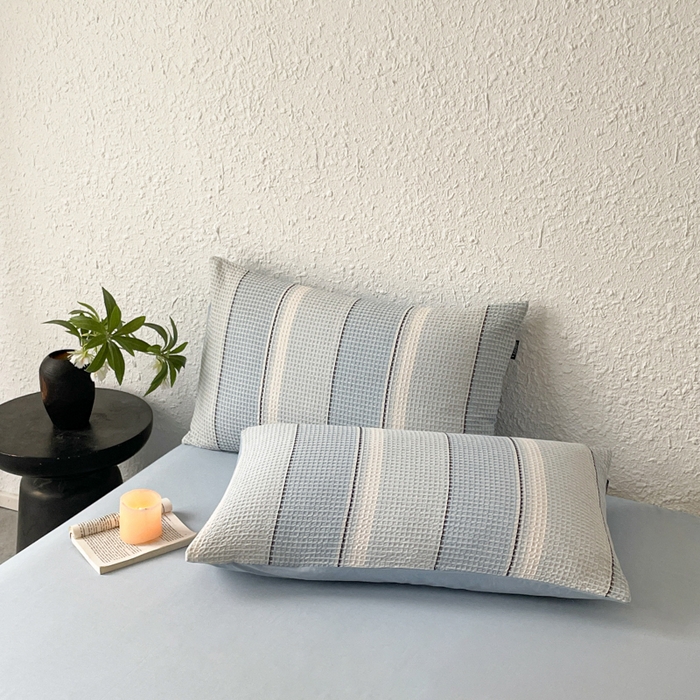 91家纺网 家纺一手货源 找家纺 宜代光年 2025新款全棉色织提花华夫格四件套 华夫格-蓝