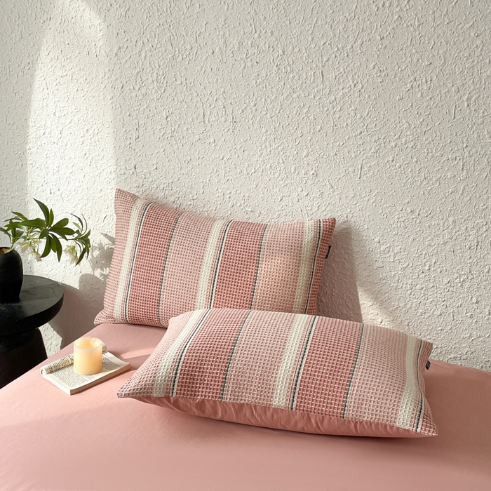 91家纺网 家纺一手货源 找家纺 宜代光年 2025新款全棉色织提花华夫格四件套 华夫格-粉