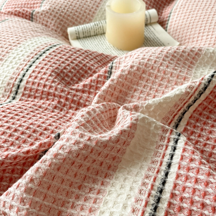 91家纺网 家纺一手货源 找家纺 宜代光年 2025新款全棉色织提花华夫格四件套 华夫格-粉