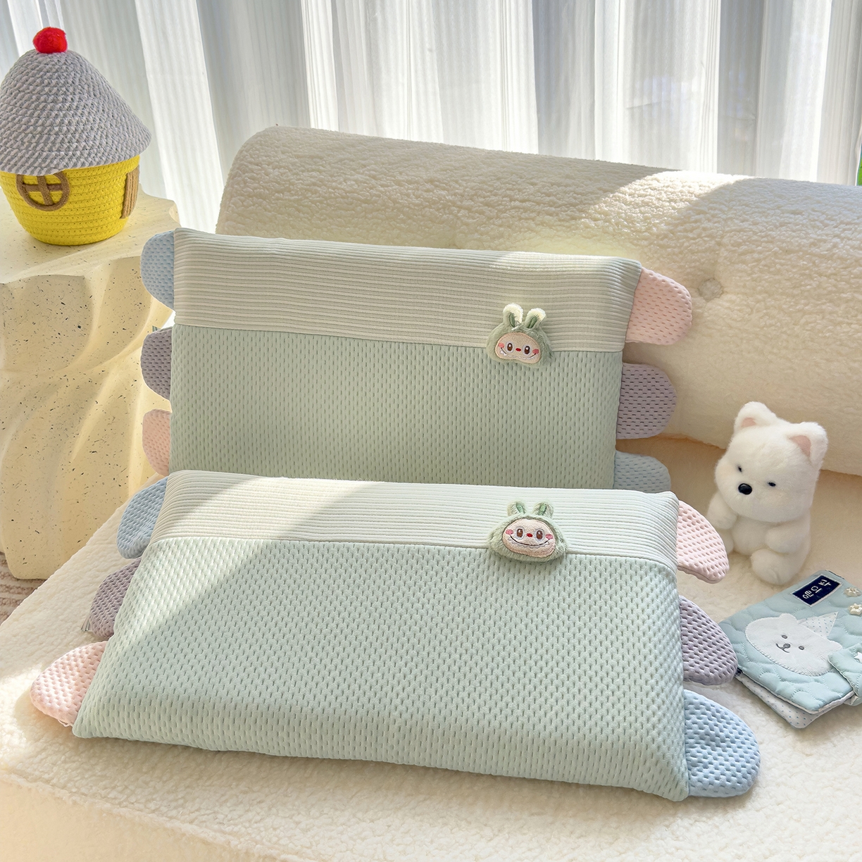 91家纺网 家纺一手货源 找家纺 诺可 2025新款秋冬学生儿童枕枕头枕芯-莱布布 莱布布-绿色