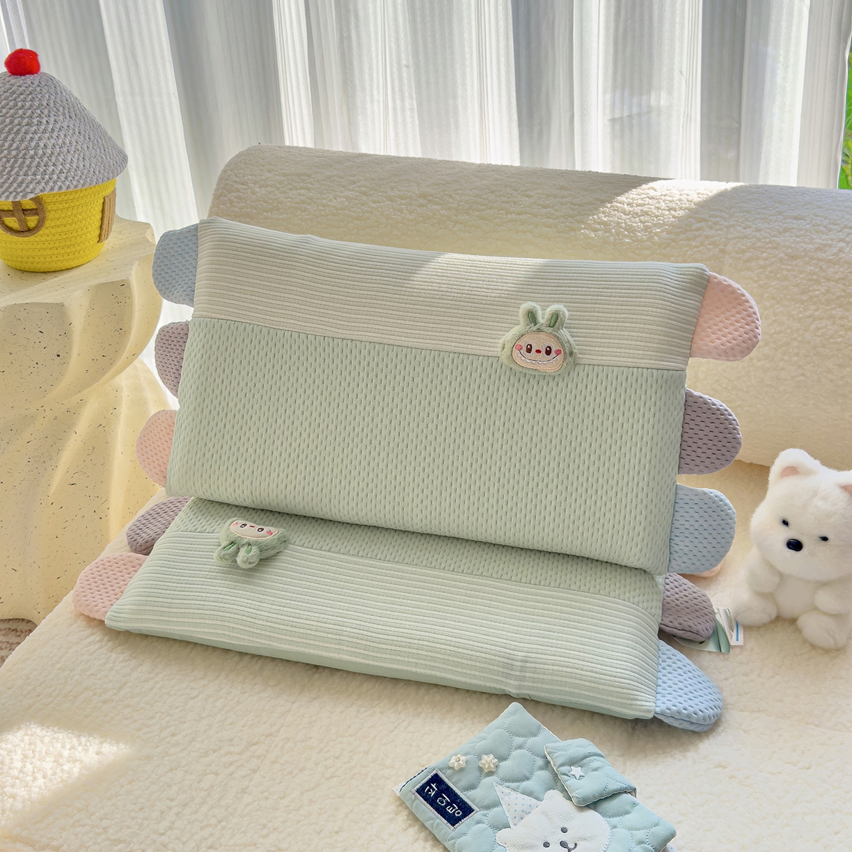 91家纺网 家纺一手货源 找家纺 诺可 2025新款秋冬学生儿童枕枕头枕芯-莱布布 莱布布-绿色