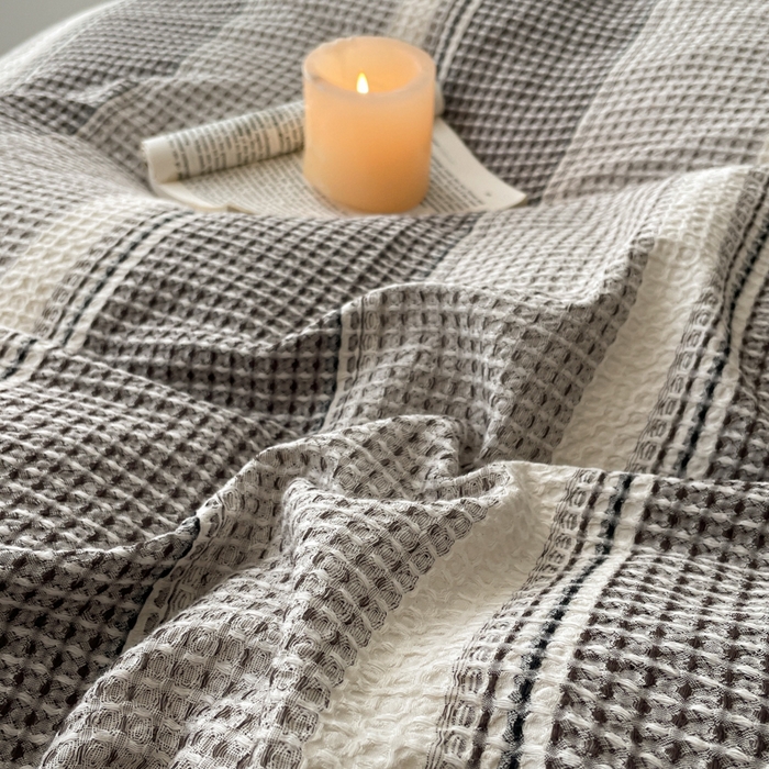 91家纺网 家纺一手货源 找家纺 （总）宜代光年 2025新款全棉色织提花华夫格四件套