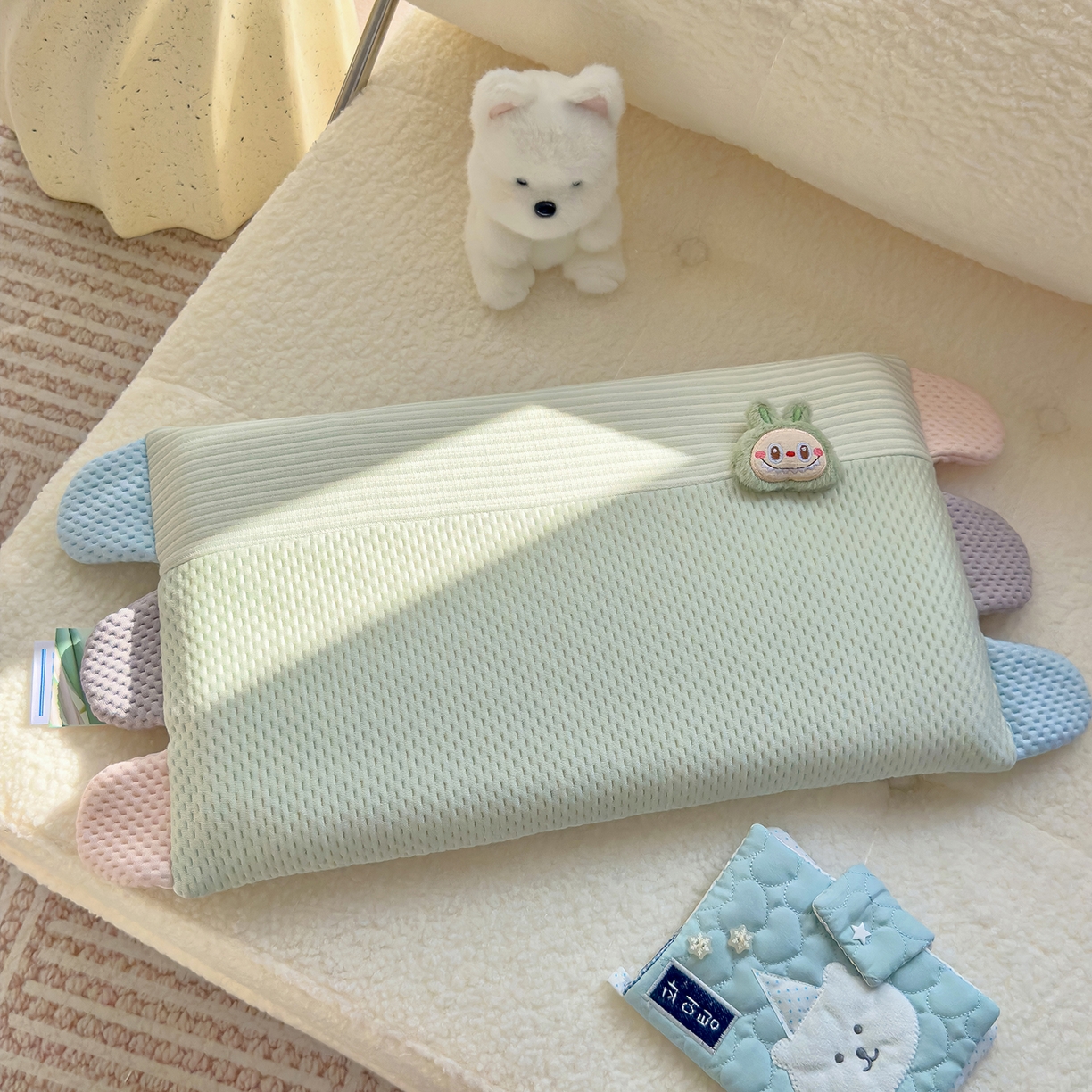 91家纺网 家纺一手货源 找家纺 诺可 2025新款秋冬学生儿童枕枕头枕芯-莱布布 莱布布-绿色