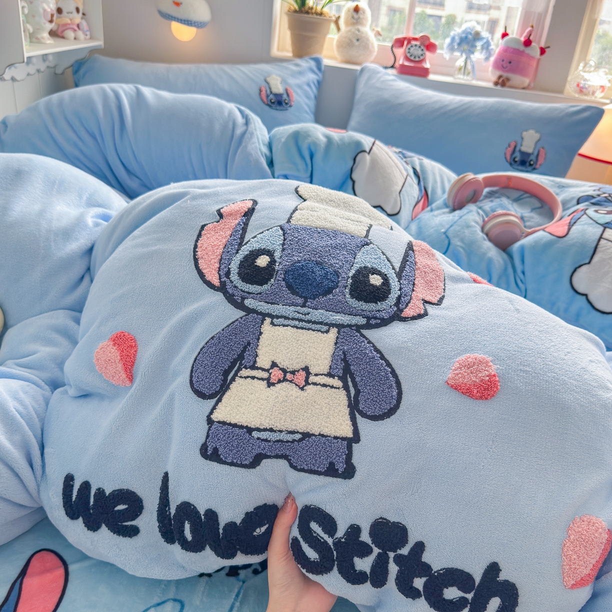 91家纺网 家纺一手货源 找家纺 优卡迪家纺馆 2025新款牛奶绒印加绣四件套 下载文件包含买家秀 萌趣仔仔-天蓝