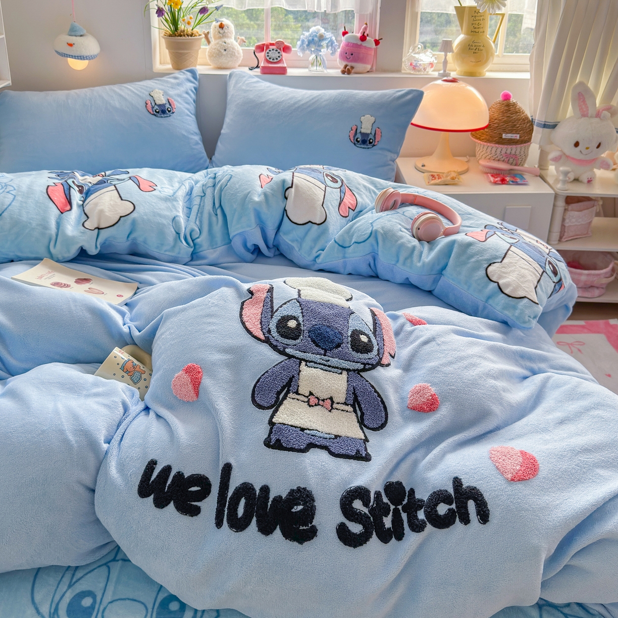 91家纺网 家纺一手货源 找家纺 优卡迪家纺馆 2025新款牛奶绒印加绣四件套 下载文件包含买家秀 萌趣仔仔-天蓝