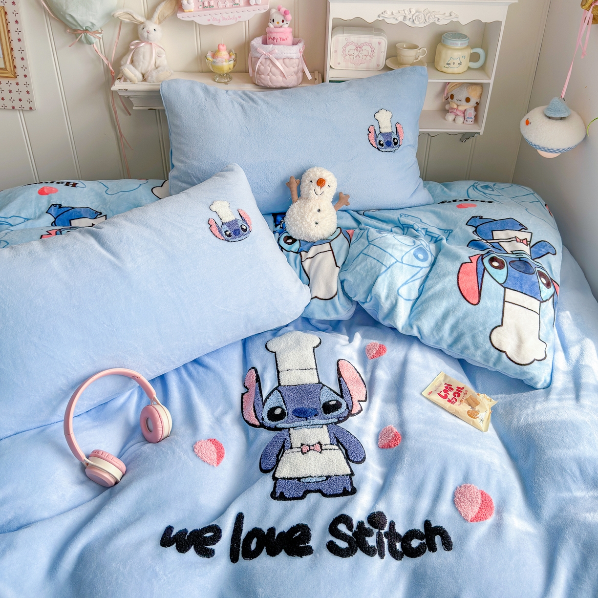 91家纺网 家纺一手货源 找家纺 优卡迪家纺馆 2025新款牛奶绒印加绣四件套 下载文件包含买家秀 萌趣仔仔-天蓝