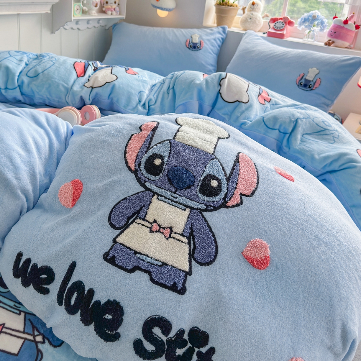 91家纺网 家纺一手货源 找家纺 优卡迪家纺馆 2025新款牛奶绒印加绣四件套 下载文件包含买家秀 萌趣仔仔-天蓝