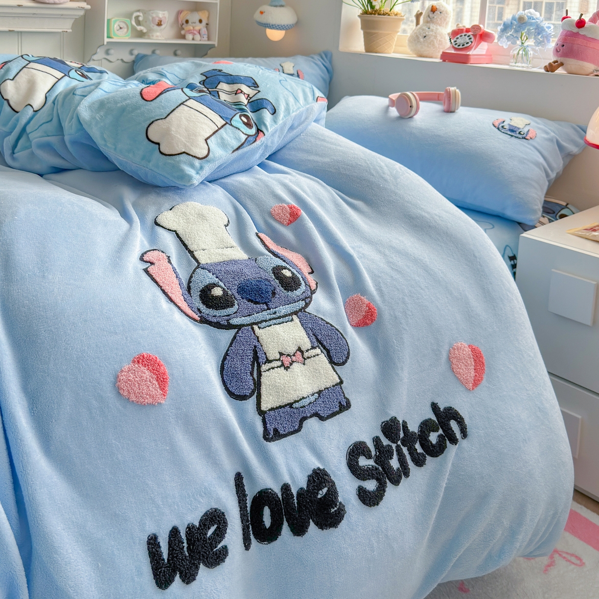 91家纺网 家纺一手货源 找家纺 优卡迪家纺馆 2025新款牛奶绒印加绣四件套 下载文件包含买家秀 萌趣仔仔-天蓝