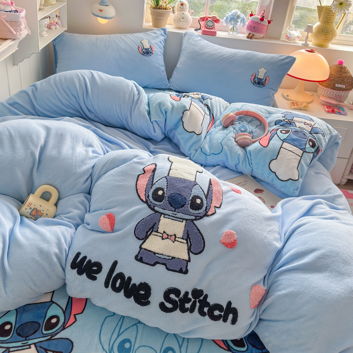 91家纺网 家纺一手货源 找家纺 优卡迪家纺馆 2025新款牛奶绒印加绣四件套 下载文件包含买家秀 萌趣仔仔-天蓝