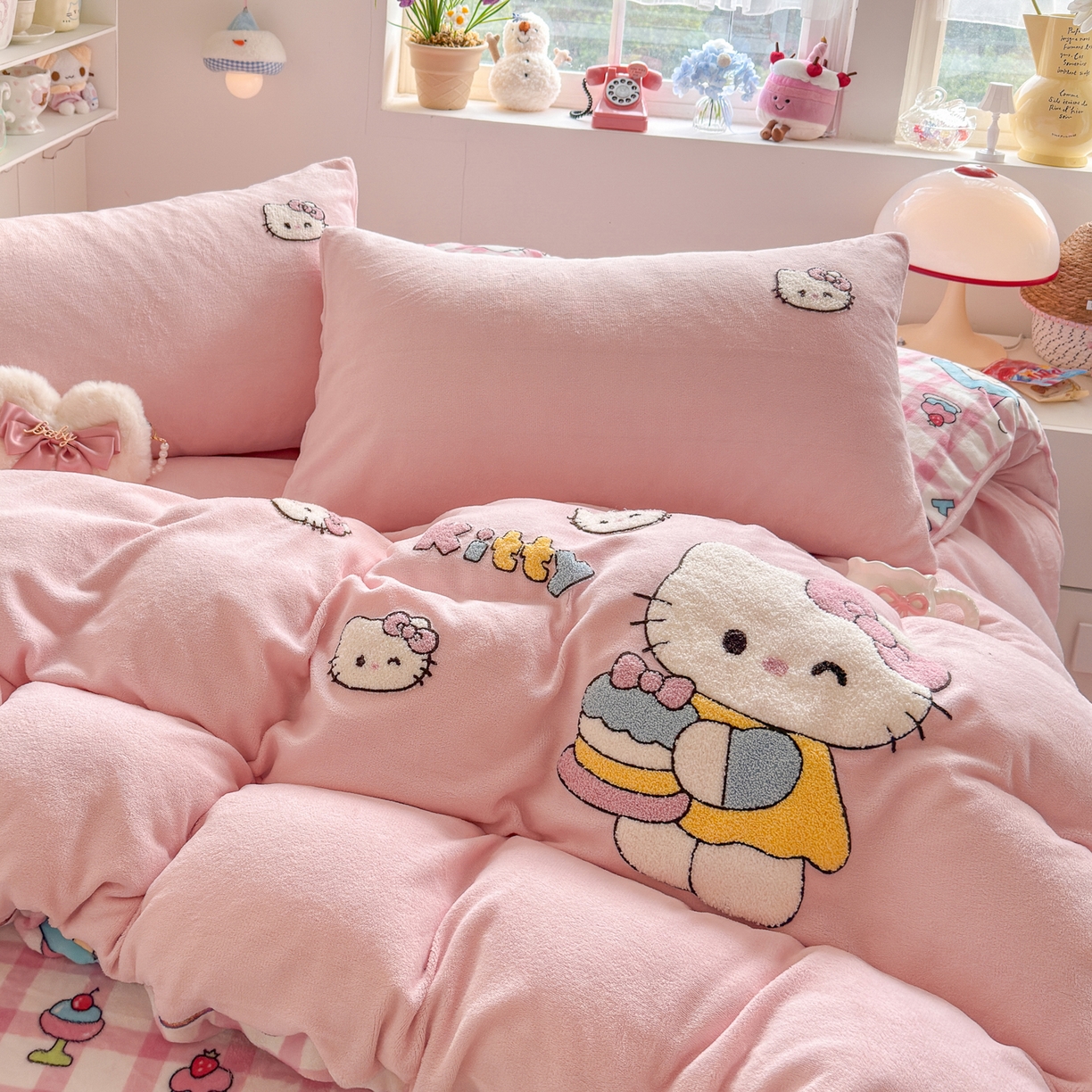 91家纺网 家纺一手货源 找家纺 优卡迪家纺馆 2025新款牛奶绒印加绣四件套 下载文件包含买家秀 面包KT-玉粉