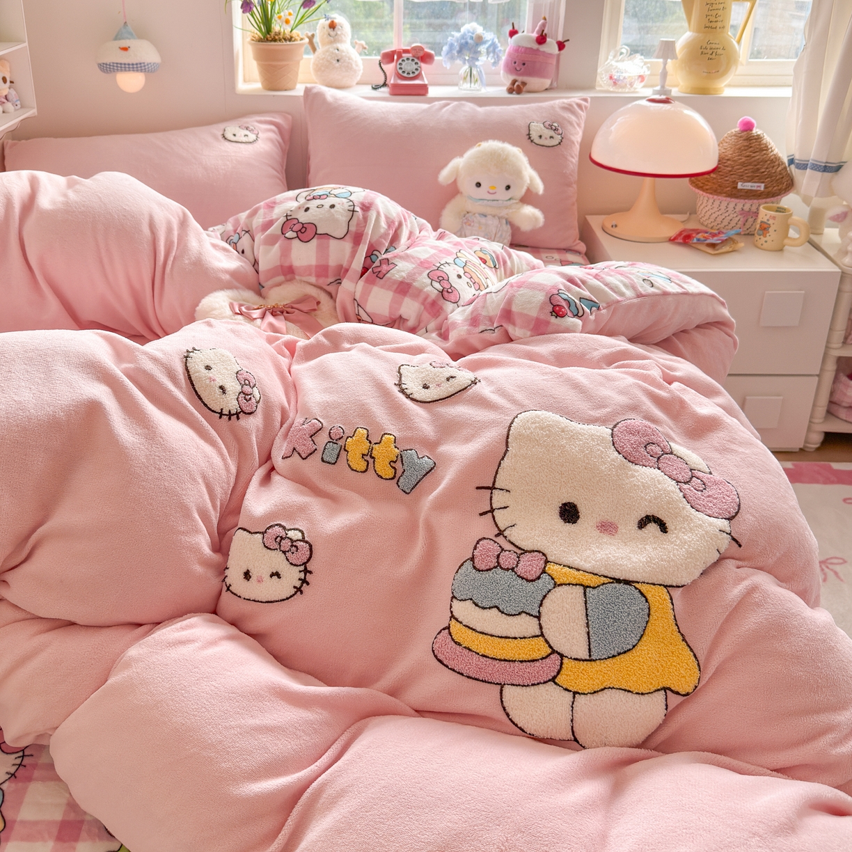 91家纺网 家纺一手货源 找家纺 优卡迪家纺馆 2025新款牛奶绒印加绣四件套 下载文件包含买家秀 面包KT-玉粉