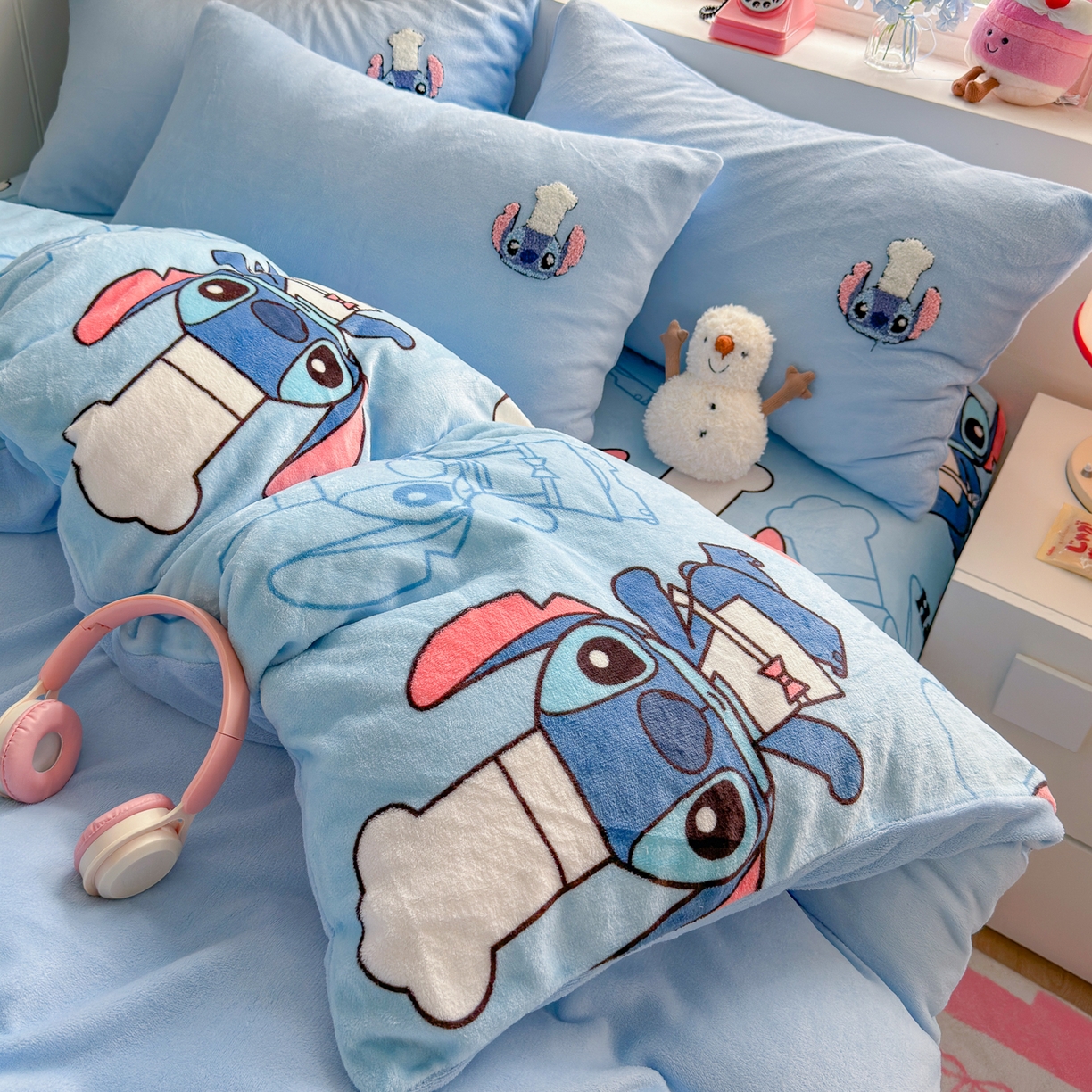 91家纺网 家纺一手货源 找家纺 优卡迪家纺馆 2025新款牛奶绒印加绣四件套 下载文件包含买家秀 萌趣仔仔-天蓝