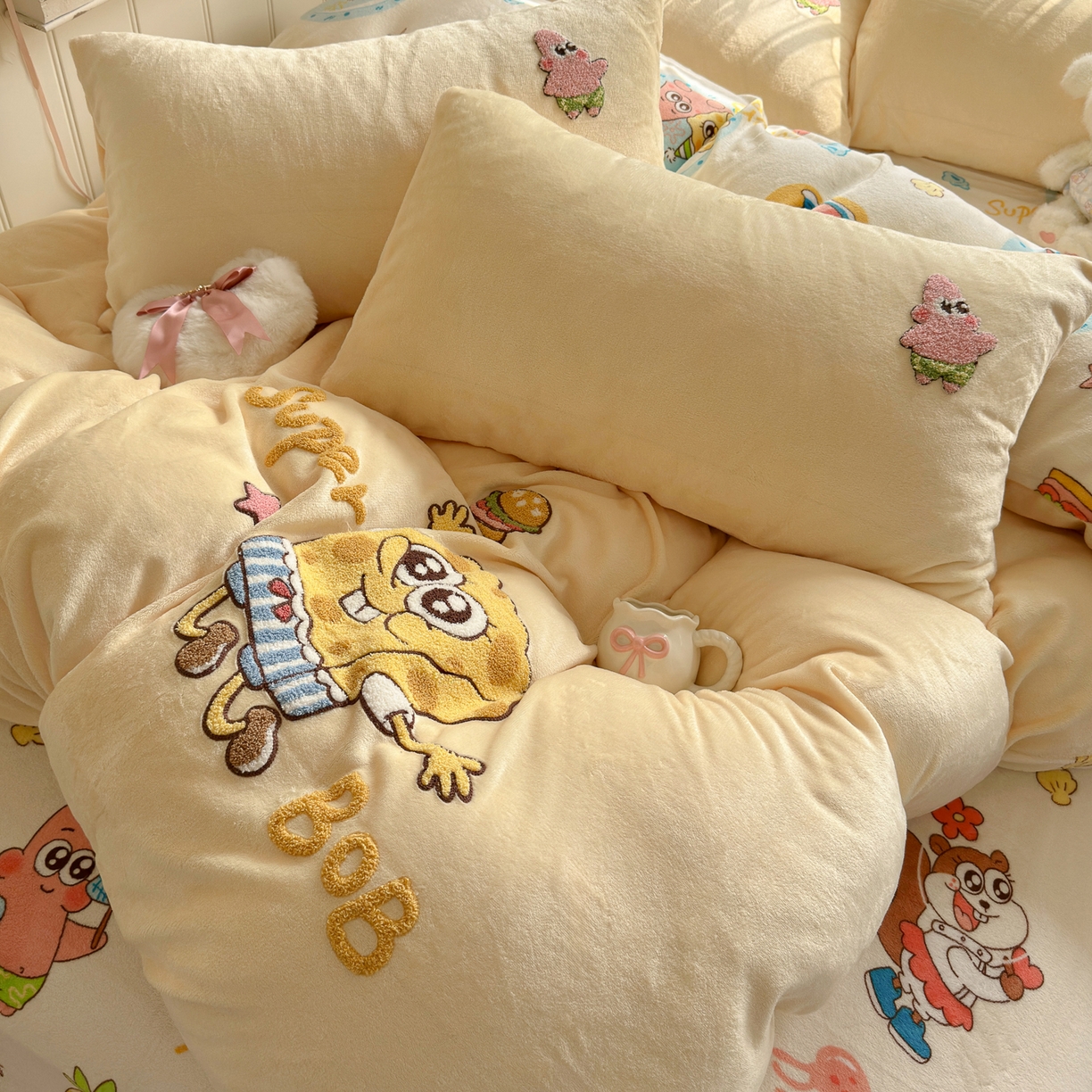 91家纺网 家纺一手货源 找家纺 优卡迪家纺馆 2025新款牛奶绒印加绣四件套 下载文件包含买家秀 海洋宝贝-奶黄