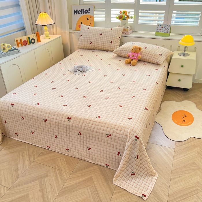 91家纺网 家纺一手货源 找家纺 爱屋及屋 2025新款牛奶绒印花床单 樱桃小格