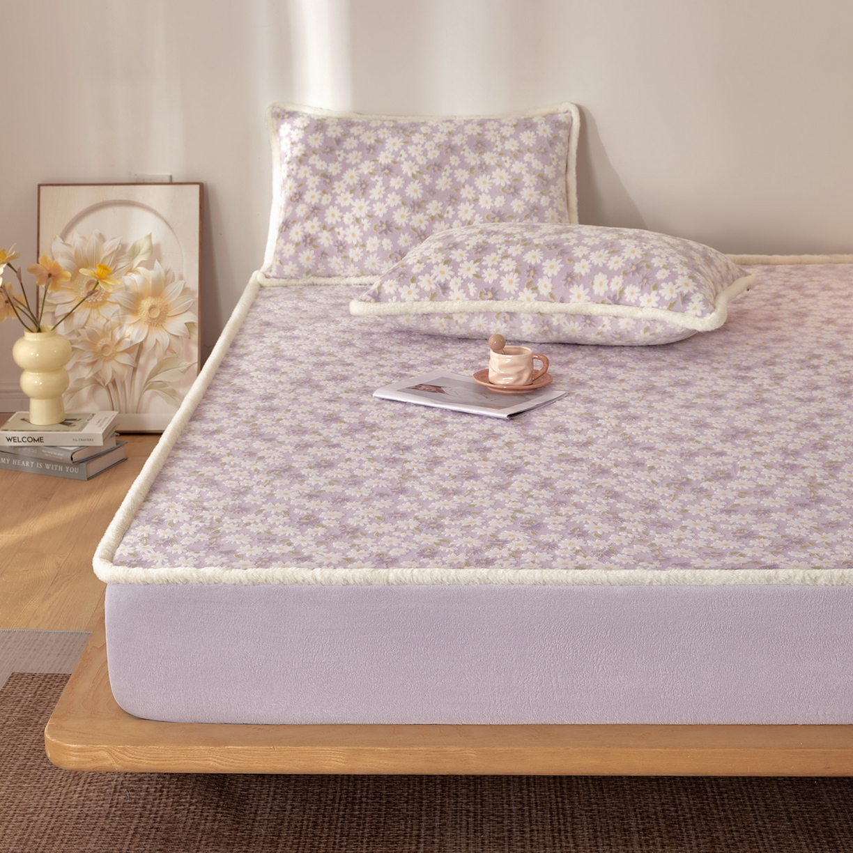 91家纺网 家纺一手货源 找家纺 吾诺家居 2025新款高克重雕花牛奶绒单品床笠 花影