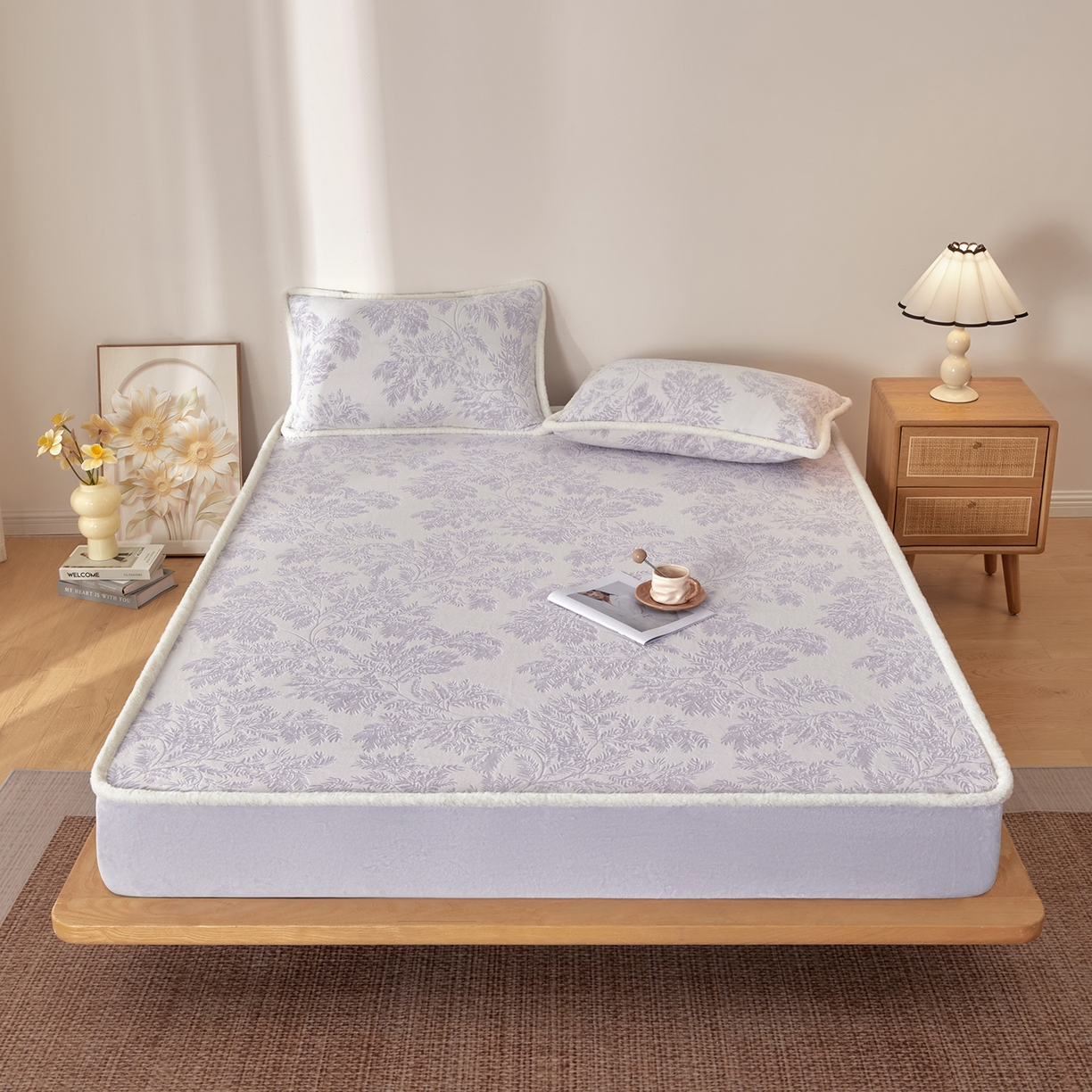 吾诺家居 2025新款高克重雕花牛奶绒单品床笠 馨月