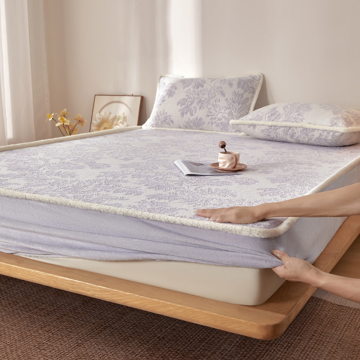 91家纺网 家纺一手货源 找家纺 吾诺家居 2025新款高克重雕花牛奶绒单品床笠 馨月