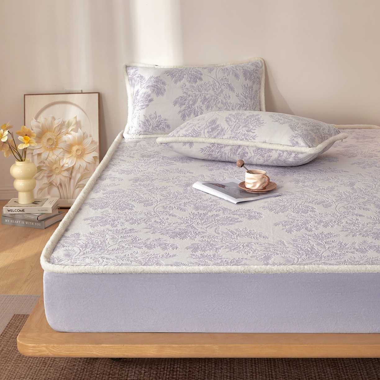 91家纺网 家纺一手货源 找家纺 吾诺家居 2025新款高克重雕花牛奶绒单品床笠 馨月