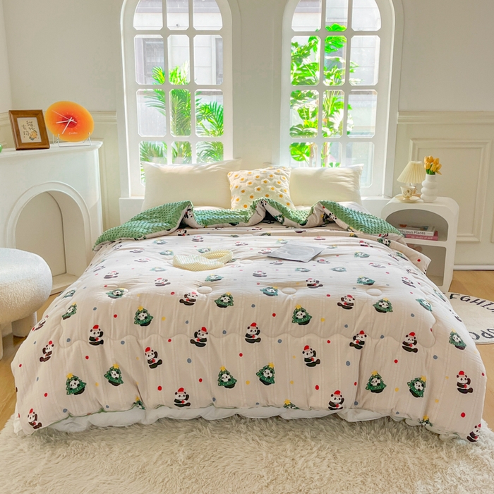 91家纺网 家纺一手货源 找家纺 美宜家 2025新款豆豆绒冬被子皱皱棉提花春秋被芯豆豆被 幸运熊猫